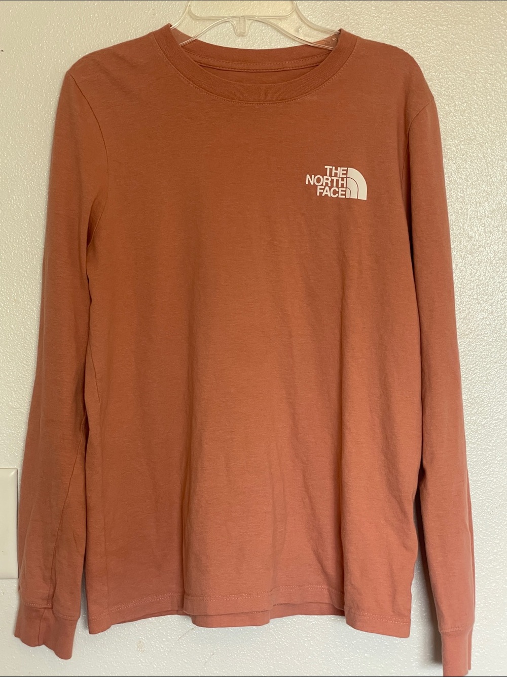 The North Face Long Sleeve Tee in Pink Salmon with White Logo